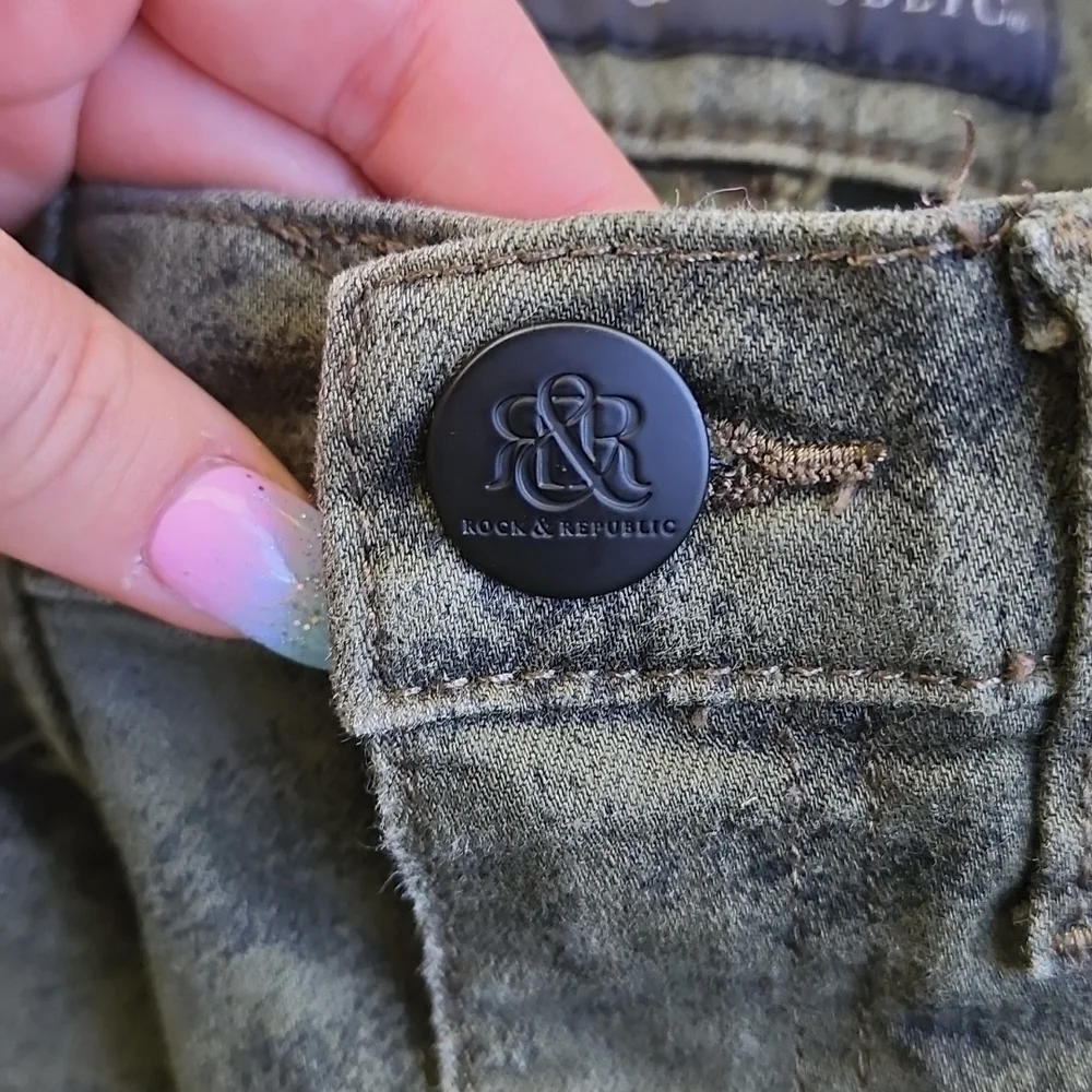 Rock & Republic Green Acid Crop Denim Skinny Jeans